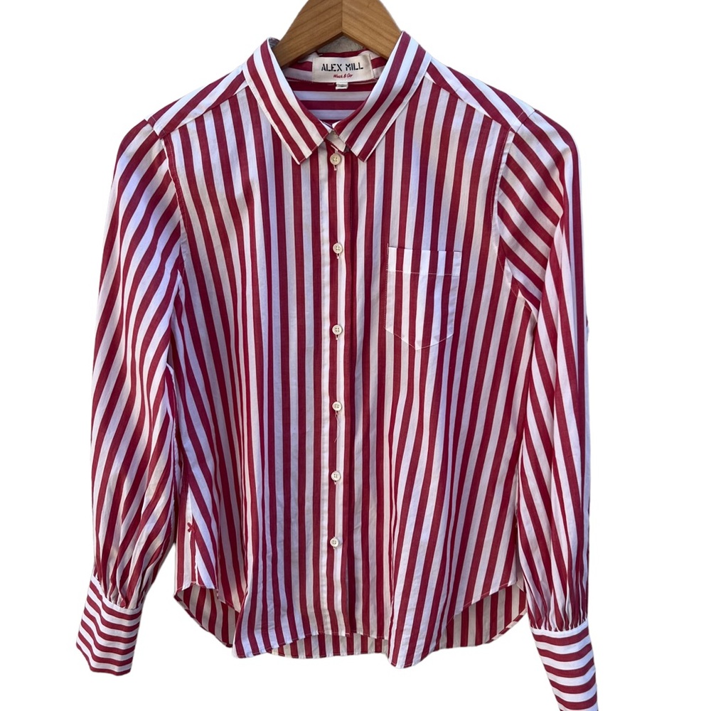 Alex Mill Cotton Red & White Wide Stripe Shirt Size Medium